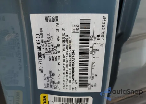 2021 Ford Bronco Sport Big Bend z USA, uszkodzony, nr VIN 3FMCR9B68MRA77094